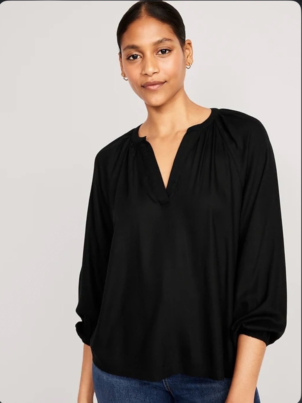 Old Navy Black Split Neck Blouse Long Sleeve blouse M